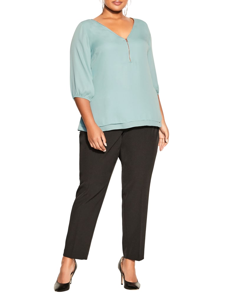 Front of a model wearing a size XL Anna Half Zip Top in Seafoam by City Chic. | dia_product_style_image_id:293594